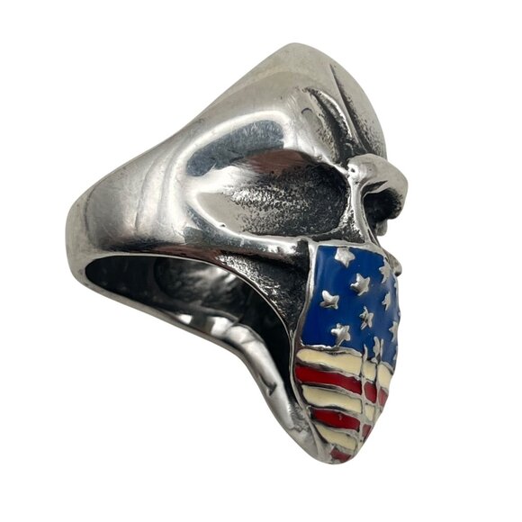 American Flag Skull Mask Stainless Steel Ring Size 10.5 Biker Skeleton Goth USA - Picture 4 of 9